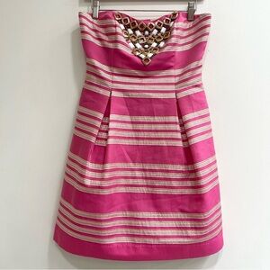 Lilly Pulitzer Sami-Ryan Strapless Mini Dress orchid pink metallic stripe  4